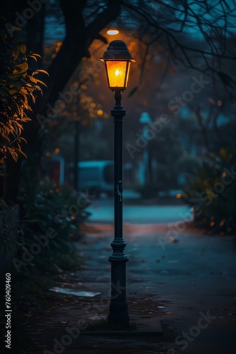Vertical selective focus shot of a streetlight in the City at night 