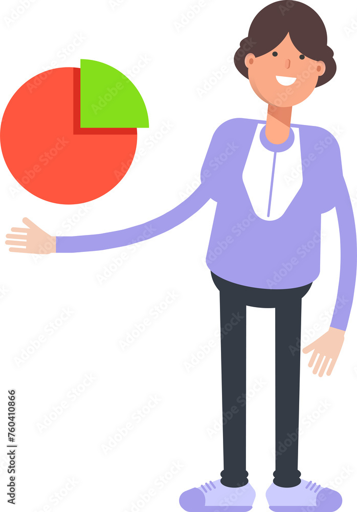 Woman Character Holding Pie Chart
