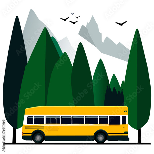 A tranquil moment in nature, where a solitary bus stands amidst lush greenery, offering a serene escape from the hustle and bustle.