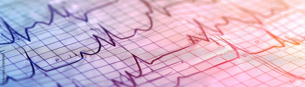 A close-up of an ECG printout symbolizing the diagnosis and monitoring of heart health A close-up of an ECG printout symbolizing the diagnosis and monitoring of heart health