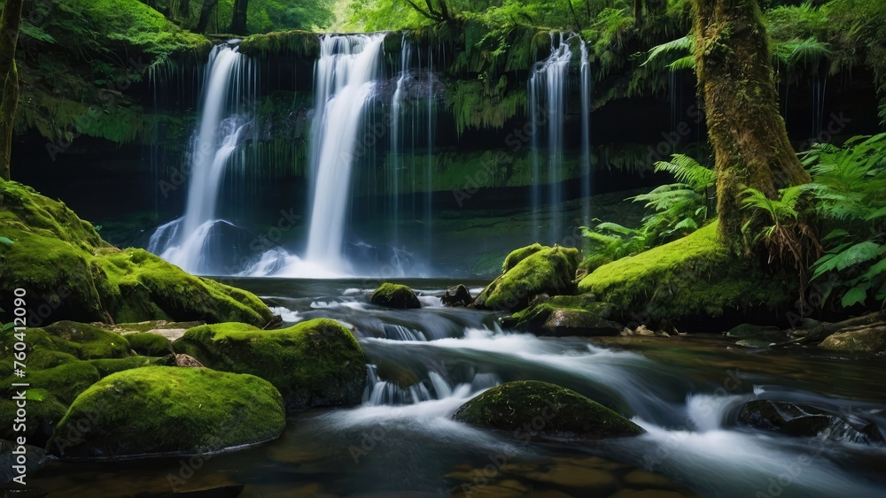 waterfall in the green forest waterfall in the green forest