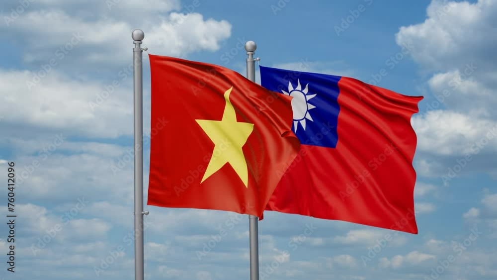 Taiwan and Vietnam two flags waving together, looped video, two country cooperation concept Taiwan and Vietnam two flags waving together, looped video, two country cooperation concept