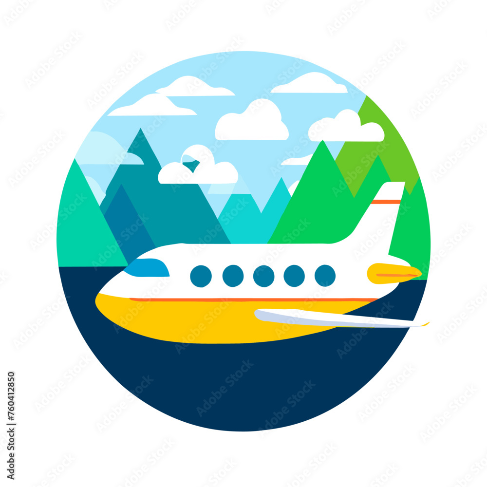 The beautiful small aircraft flies through the sky over a green landscape The beautiful small aircraft flies through the sky over a green landscape