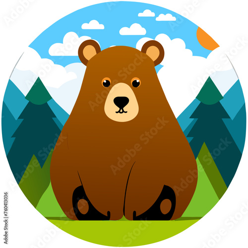 A cute bear explores its natural habitat, surrounded by lush greenery.