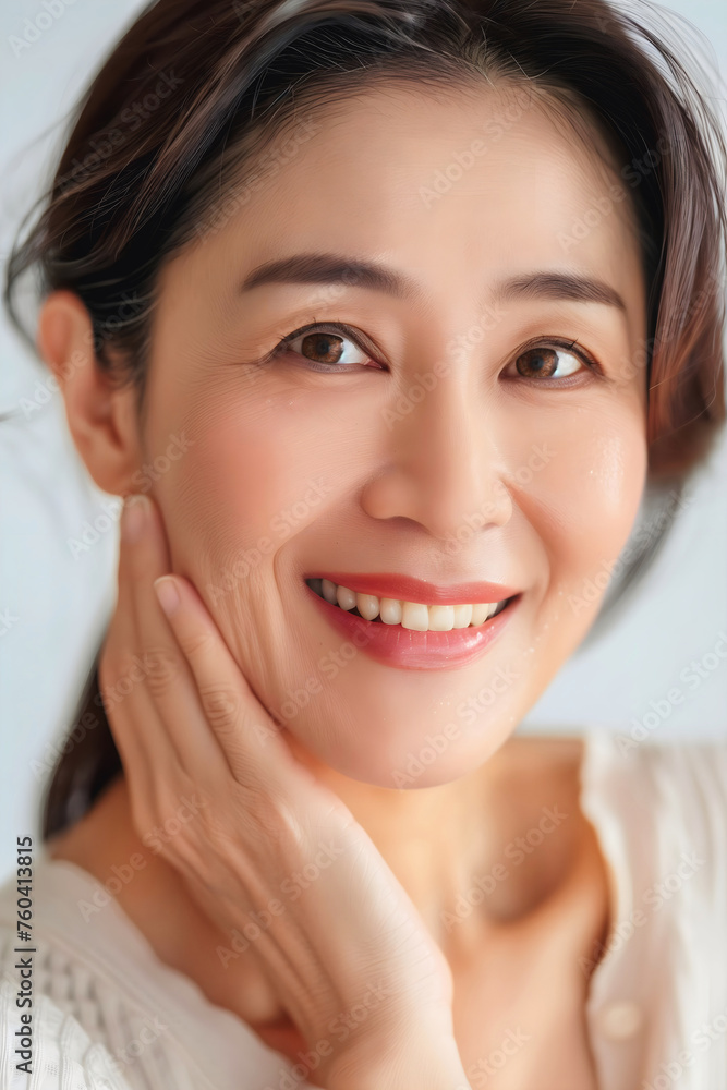Portrait of beautiful mature Asian woman model smiling, beauty and makeup concept, isolated on white background, healthy aging, 50 year old Portrait of beautiful mature Asian woman model smiling, beauty and makeup concept, isolated on white background, healthy aging, 50 year old
