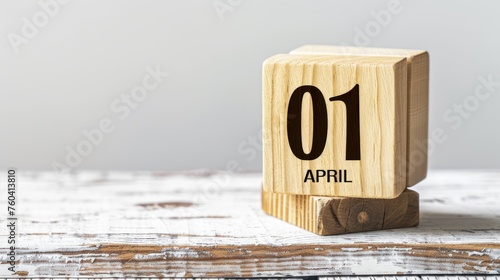 "01 APRIL" text on wooden block concept with white background