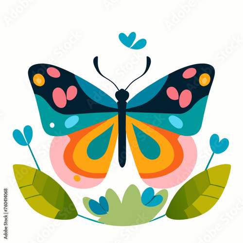 Cute colorful butterflies flutter amidst vibrant flowers in a serene natural setting.