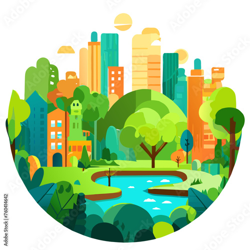 Cute city nature scene with lush greenery and a cozy atmosphere.