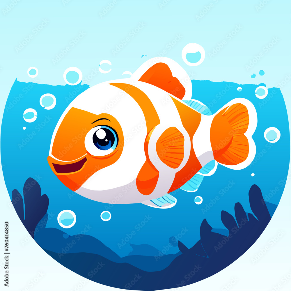 Fototapeta premium Cute clownfish swimming in the ocean with coral reefs
