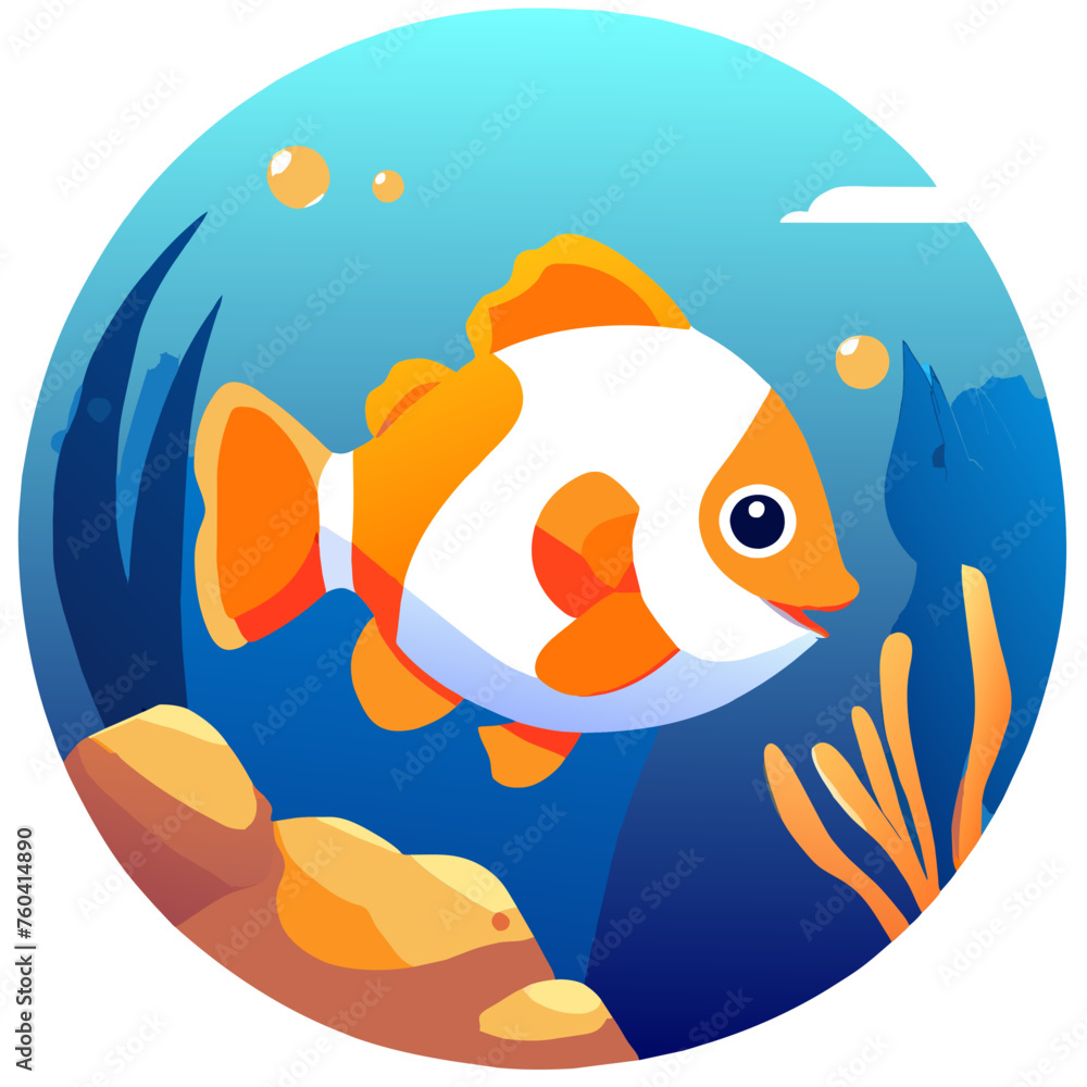 Fototapeta premium A cute clownfish swims gracefully in its natural habitat.