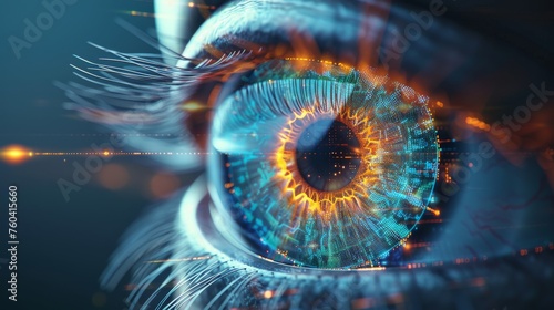 Detailed 3D hologram of human eye anatomy for medical study © Fat Bee