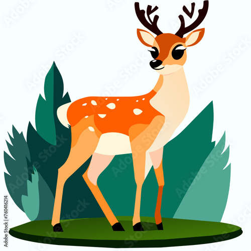 Cute deers frolic in the lush green forest, their playful antics bringing joy to the tranquil scene.