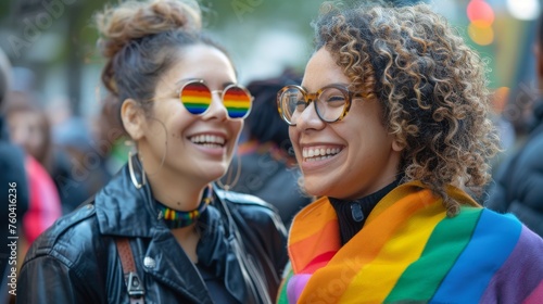 LGBTQ community members wearing pride symbols at a local event