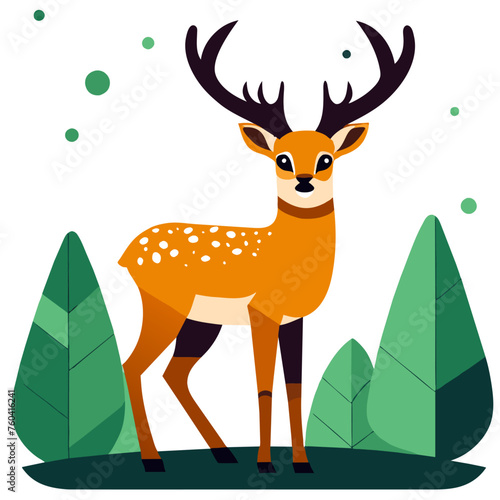 Cute deer frolic in a lush green forest.