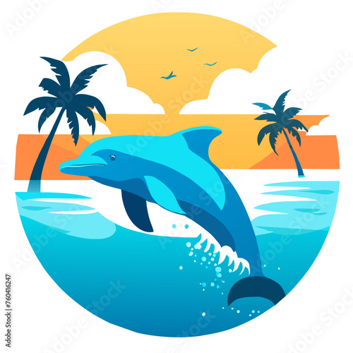 Playful dolphin frolics in the blue waters of the ocean.