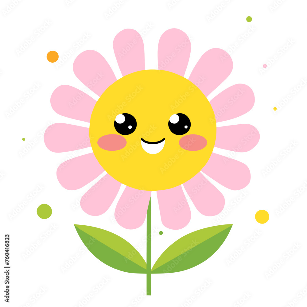 Cute daisy flower with soft pink petals and a yellow center.