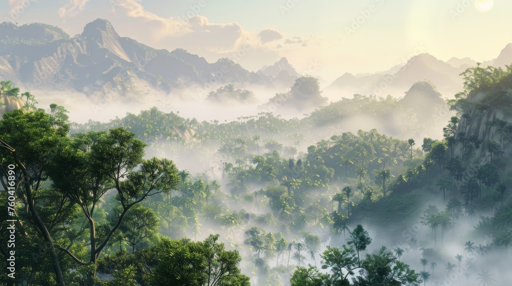 A fragrant planet with 3D-rendered landscapes of cinnamon stick forests and vanilla bean rivers realistic shading and lighting - obrazy, fototapety, plakaty 