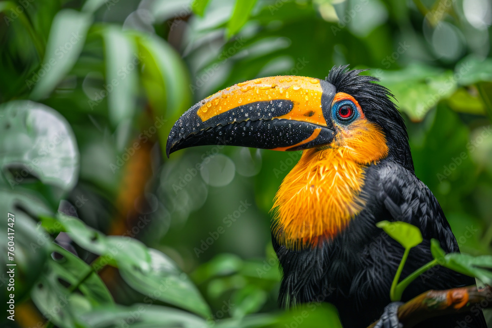 A colorful bird with a long beak is perched on a rock. The bird's bright colors and unique beak make it stand out against the natural surroundings. toucan, one of the most colorful birds in the world A colorful bird with a long beak is perched on a rock. The bird's bright colors and unique beak make it stand out against the natural surroundings. toucan, one of the most colorful birds in the world