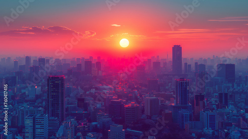 Radiant Sun Casting Hues Over Urban Skyline