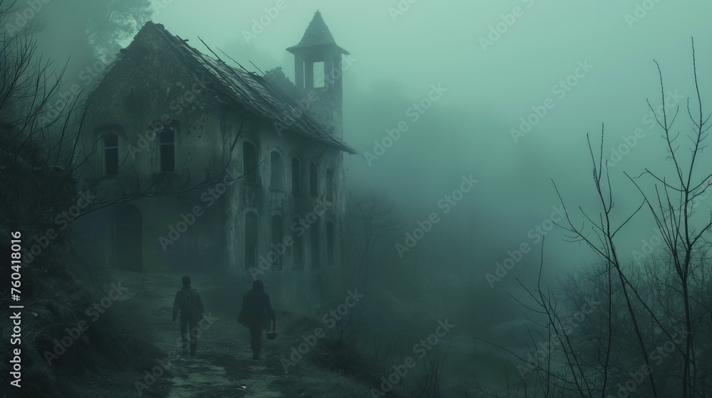 Friends exploring an eerie, abandoned town in the midst of a dense fog, uncovering its haunting history.