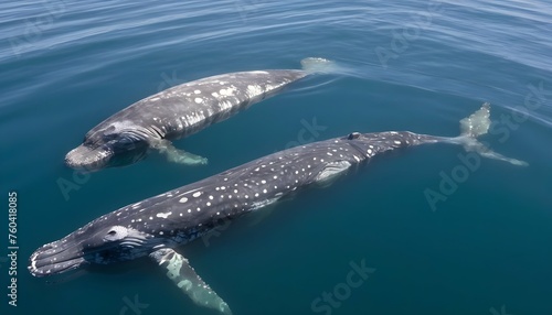 A Family Of Gray Whales Resting Near The Surface © Yusra