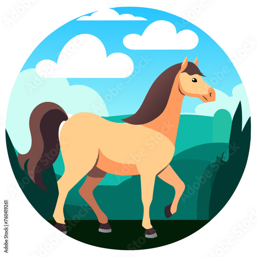 A cute horse grazes peacefully amidst a lush green meadow.