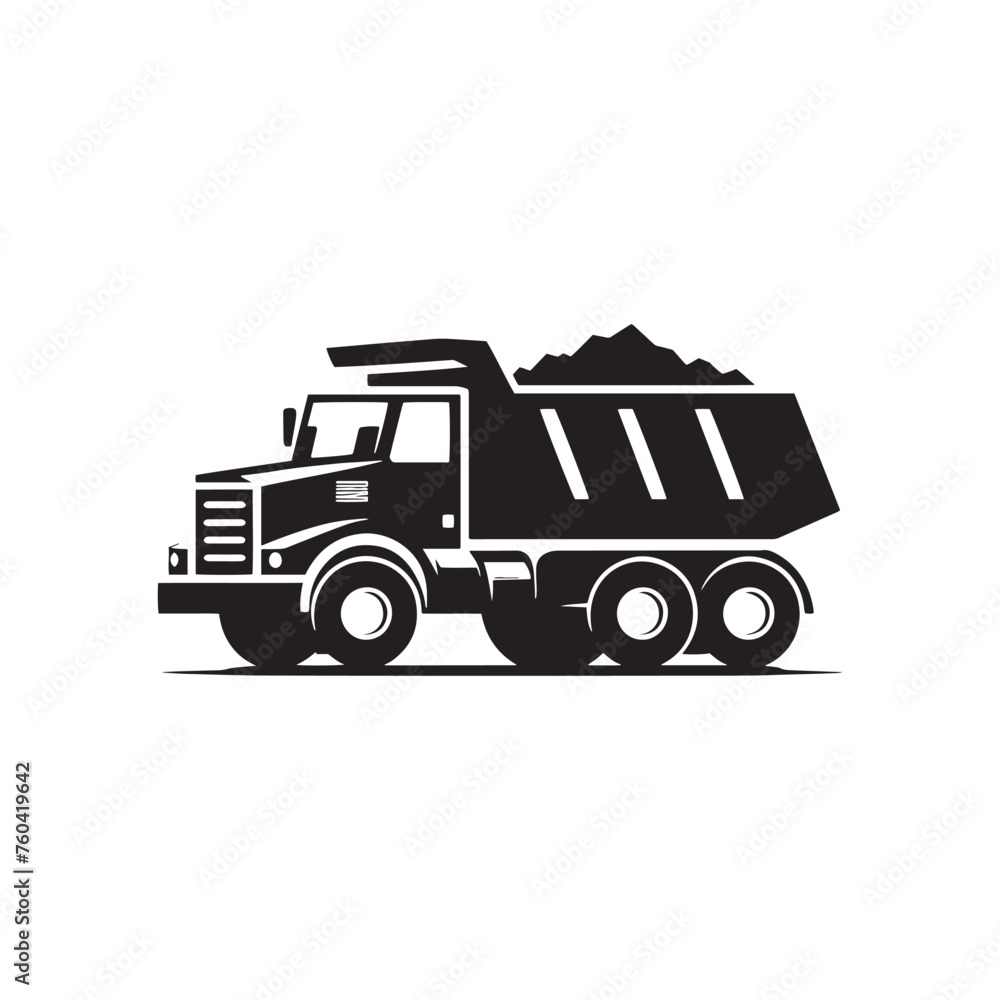 Dump Truck Chronicles: Robust Silhouette Vector Set for Construction Sites and Heavy-duty Projects. Dump Truck Illustration, Dump Truck Vector.