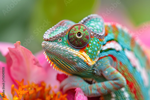 Close up of chameleon on the flower