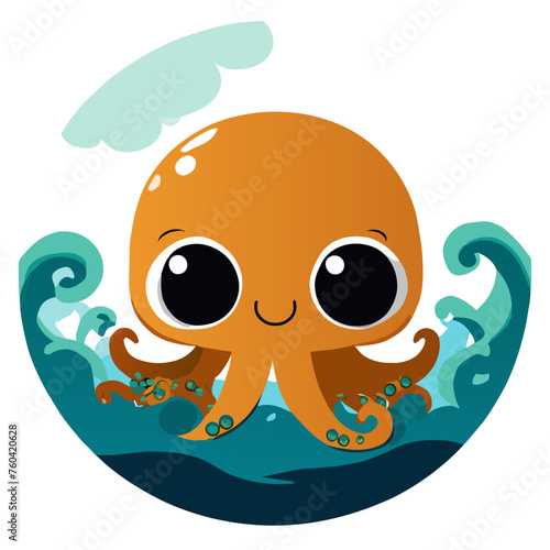 A cute octopus with bulbous eyes and eight arms clings to a rock in its natural habitat.