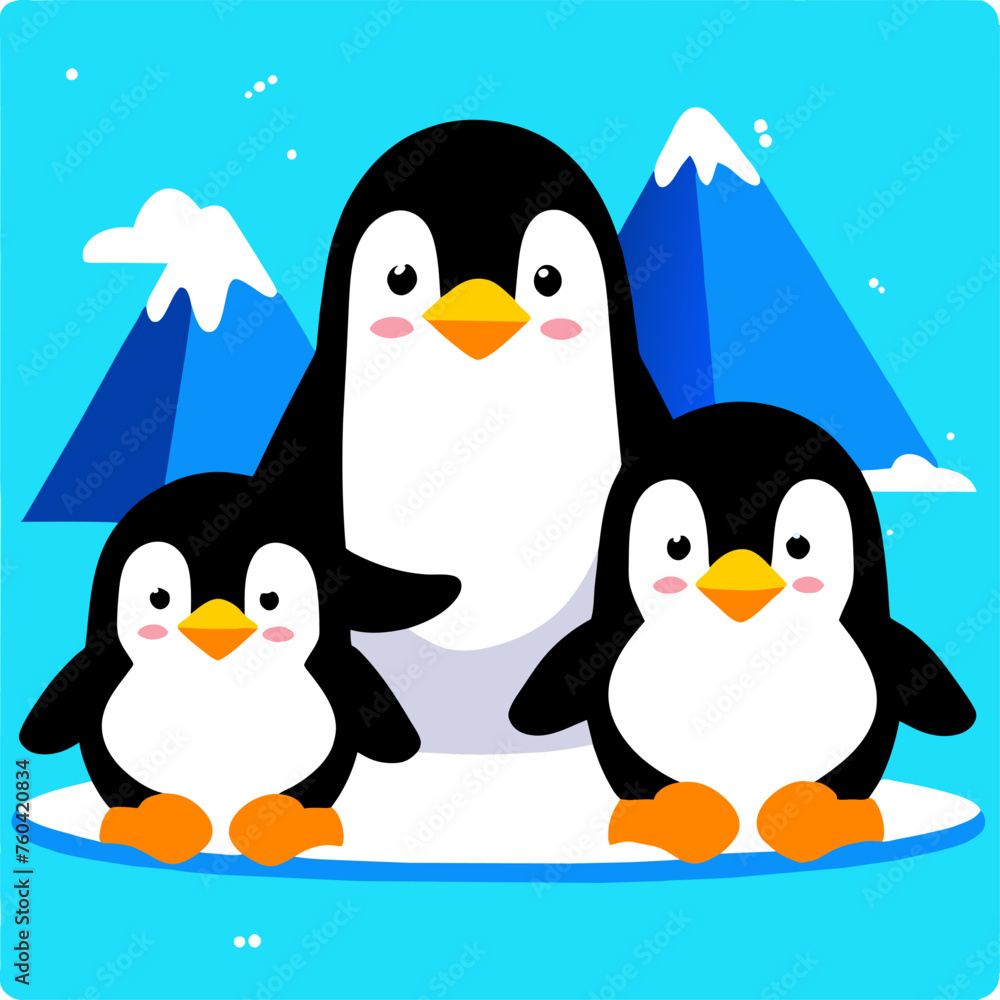 Obraz premium Cute penguins huddle together on the icy landscape.