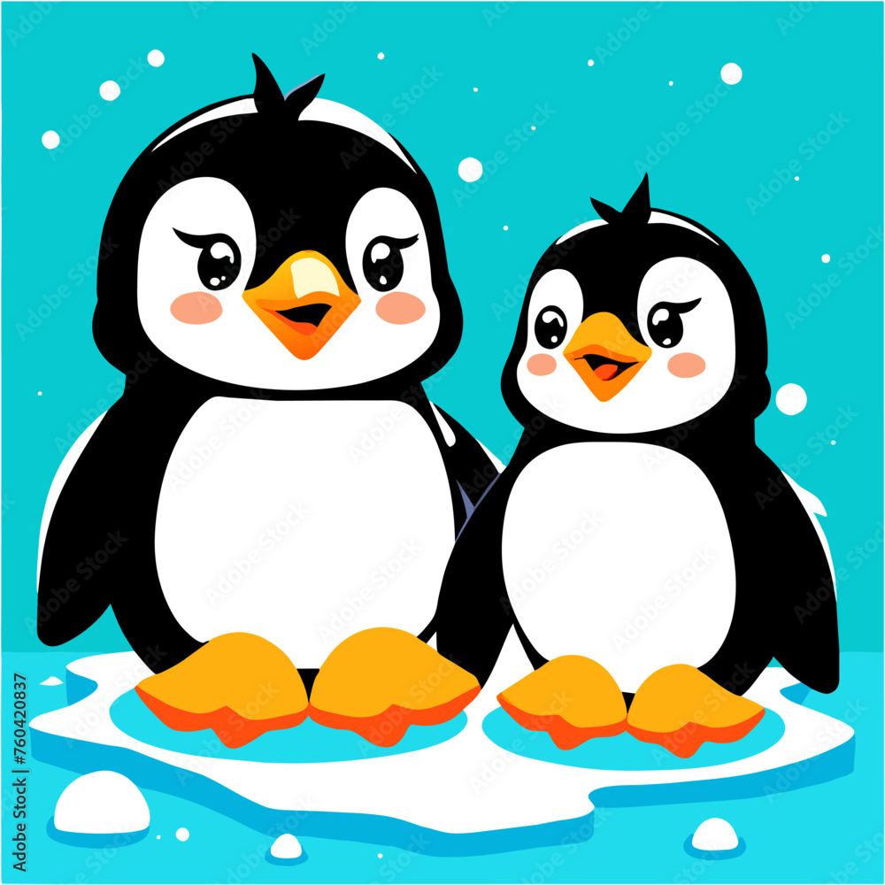 Fototapeta premium Cute penguins waddle amidst the ice floes.