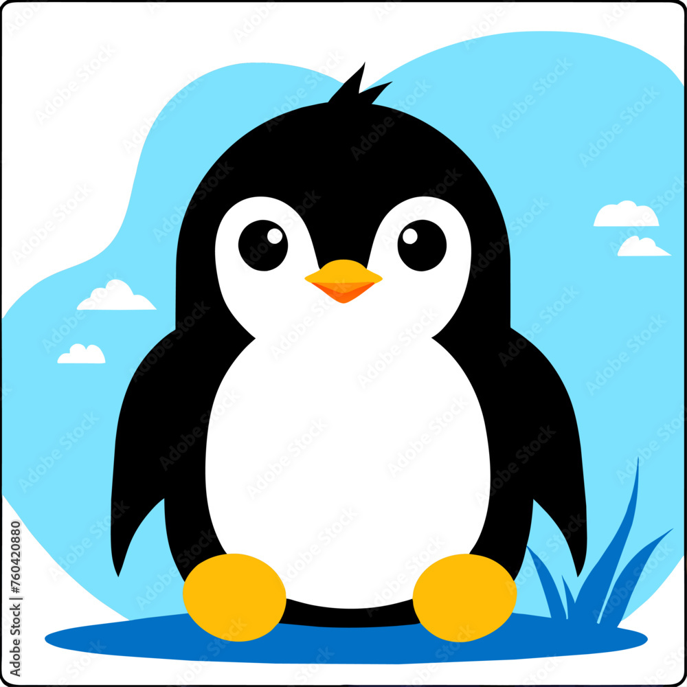 Obraz premium Cute penguins waddle in their natural icy habitat, displaying their adorable charm.