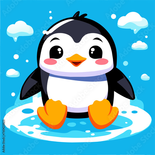 A lone penguin stands amidst icy surroundings, its black and white feathers contrasting with the pristine white landscape.
