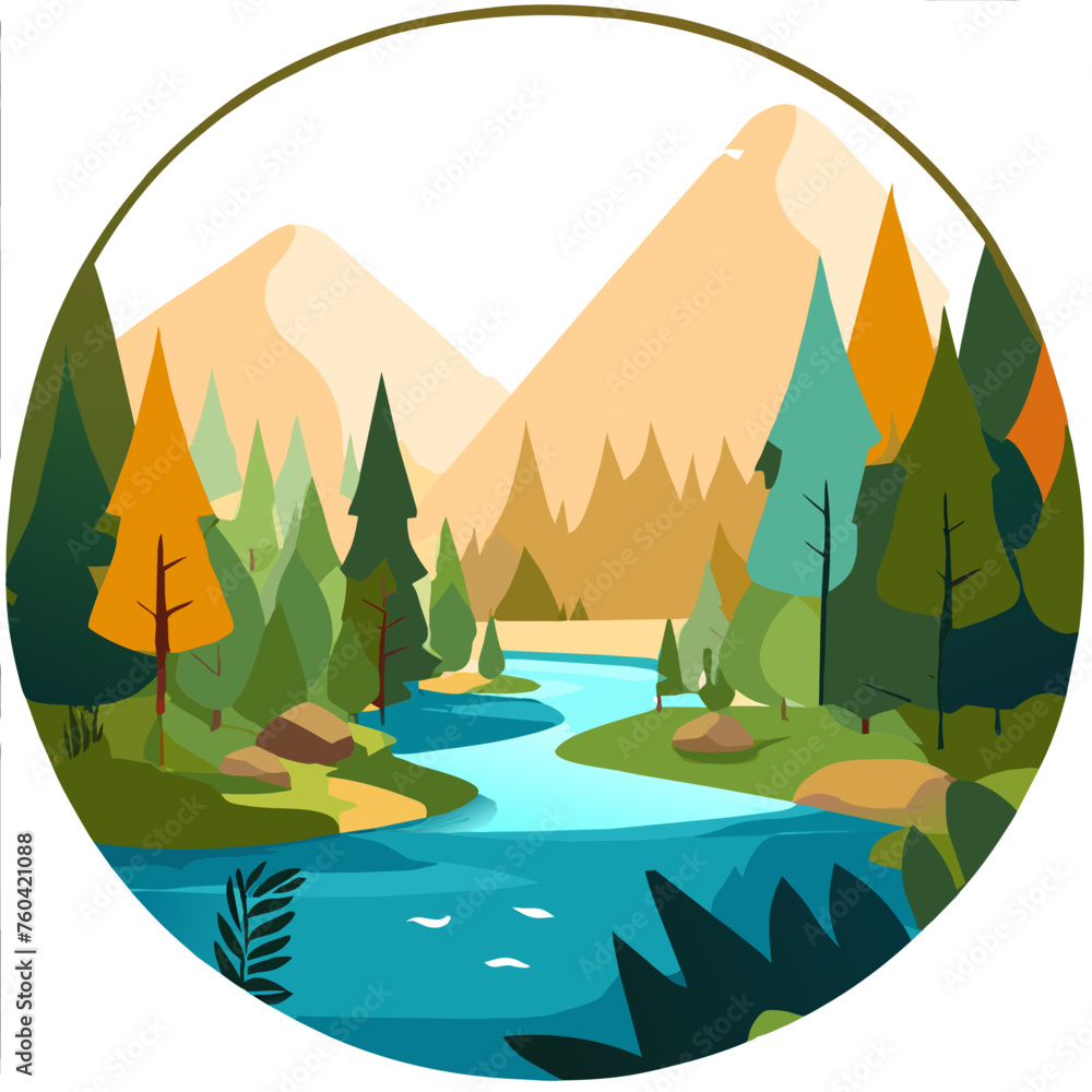 A cute river winds through a verdant landscape. A cute river winds through a verdant landscape.