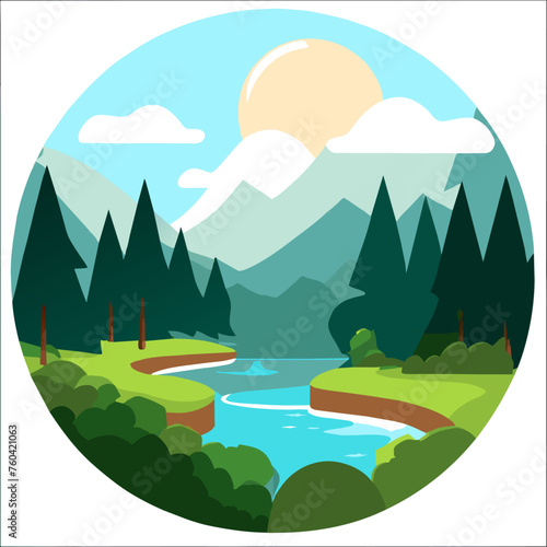 The river flows gently through the lush greenery, creating a serene and peaceful atmosphere.