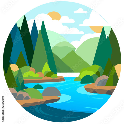 A cute river meanders through a tranquil natural landscape.