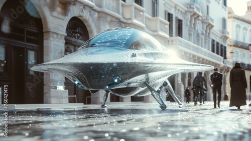 A sleek, futuristic spacesh...