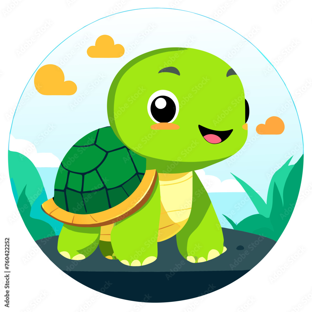 The cute turtle crawls slowly through the lush, green grass. The cute turtle crawls slowly through the lush, green grass.