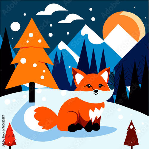 A cute white rabbit hops through a snowy winter forest.