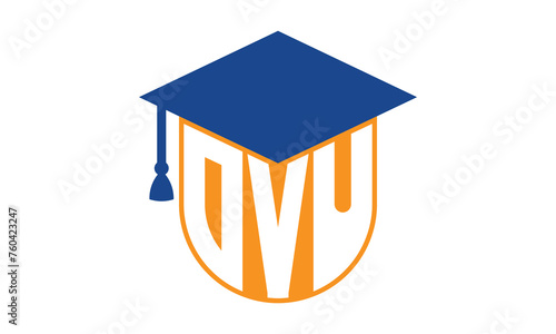 OVU initial letter academic logo design vector template. monogram, abstract, school, college, university, graduation, symbol, shield, model, institute, educational, coaching canter, tech, sign, badge photo