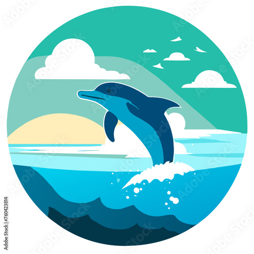 The dolphin gracefully leaps from the ocean's surface, its sleek body glistening in the sunlight, capturing a moment of playful exuberance in nature's sanctuary.
