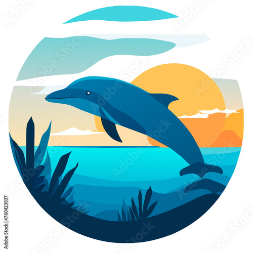 The playful dolphin frolics in the boundless ocean.