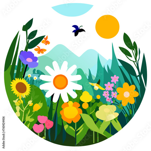 A lush garden bursts with vibrant blooms and lush greenery, creating a serene and inviting natural haven.