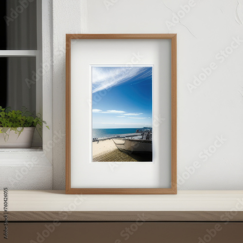 wall art mockup, frame mockup on a white wall , summer collection © Zulariff