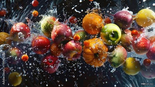 Fruit Explosion Midair: A Vibrant Display of Color and Freshness in High Speed Photography