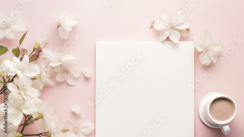 pastel white dreamy bright ethereal flower flatlay with empty space in the middle