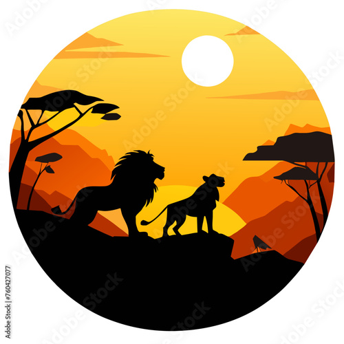The lion king stands majestically on a rock, surveying his kingdom in the African savanna.
