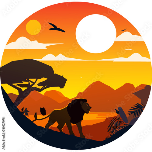 Majestic lion surveys its kingdom with regal poise in a breathtaking wilderness setting.