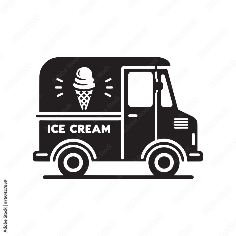 Ice Cream Truck Silhouette Vector for Sweet Treat Designs and Summer-themed Projects, Black Ice cream truck Illustration.