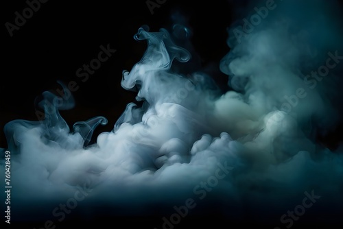 Abstract smoke misty fog on isolated black background. Texture overlays. Paranormal mystic smoke, clouds for movie scenes. Generative AI